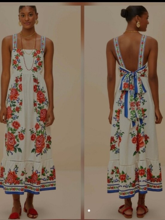 FARM Rio Dresses & Skirts - Farm Rio Off-White Flower Tapestry Maxidress
